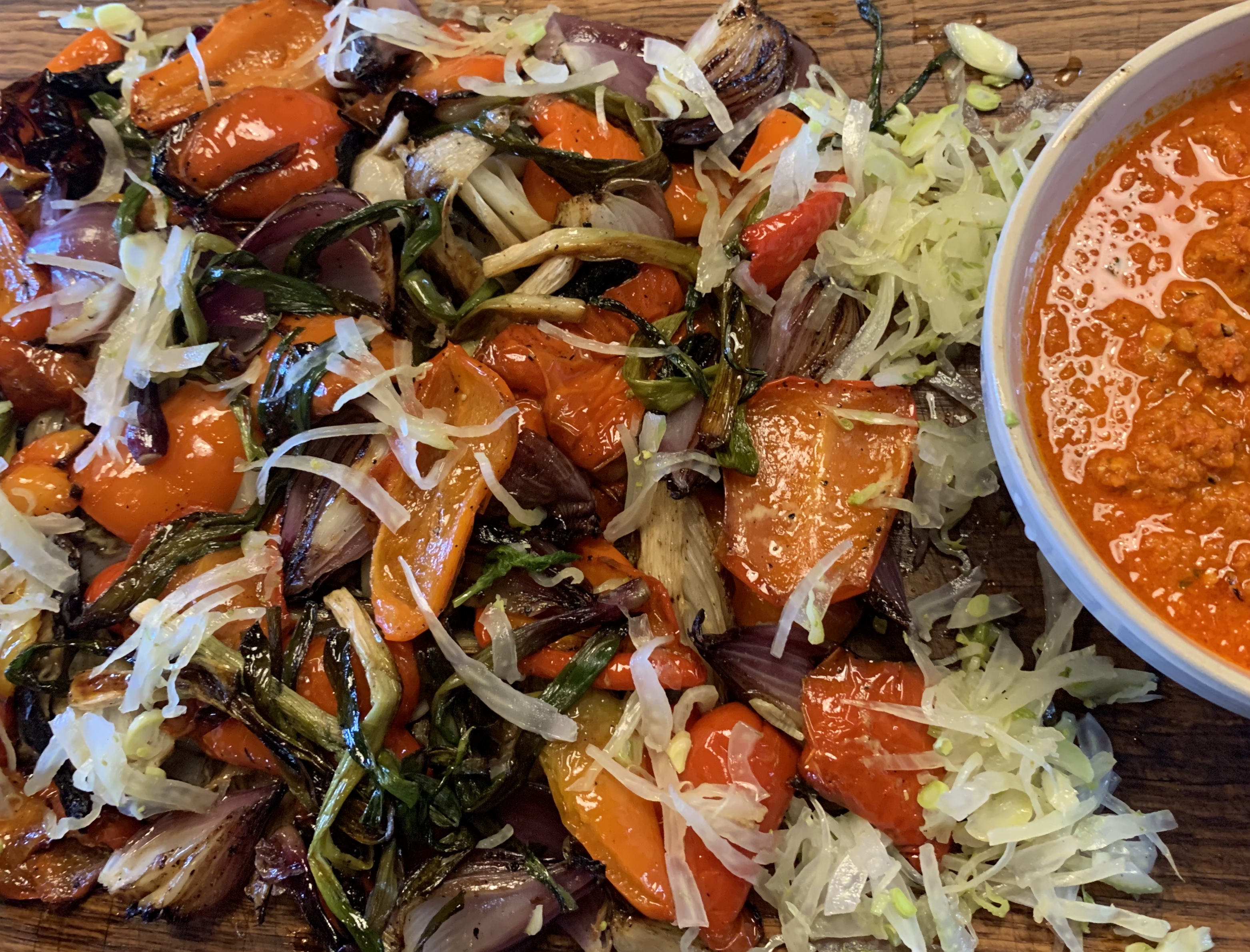 Fire cooked vegetables & romesco