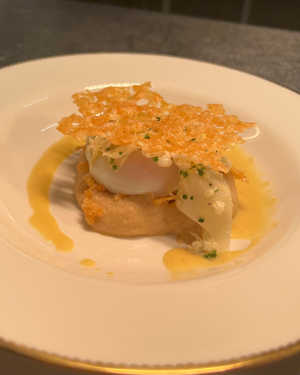 Slow cooked hens egg, cauliflower & parmesan
