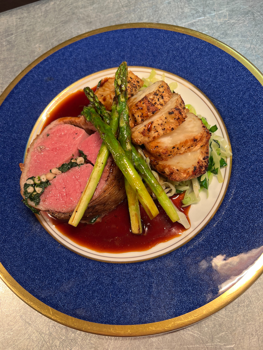 Stuffed saddle of spring lamb with celeriac