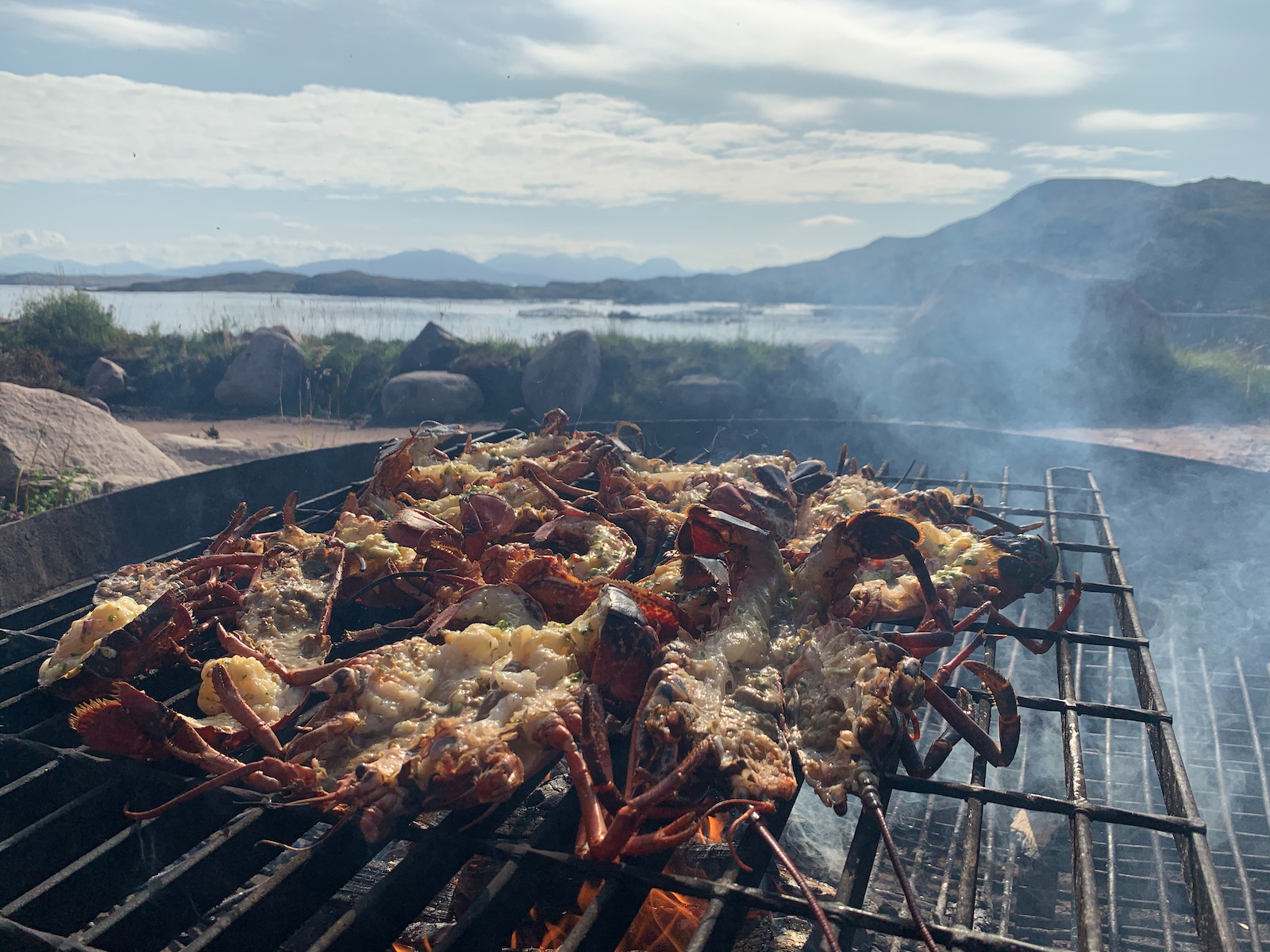 West coast lobsters over fire